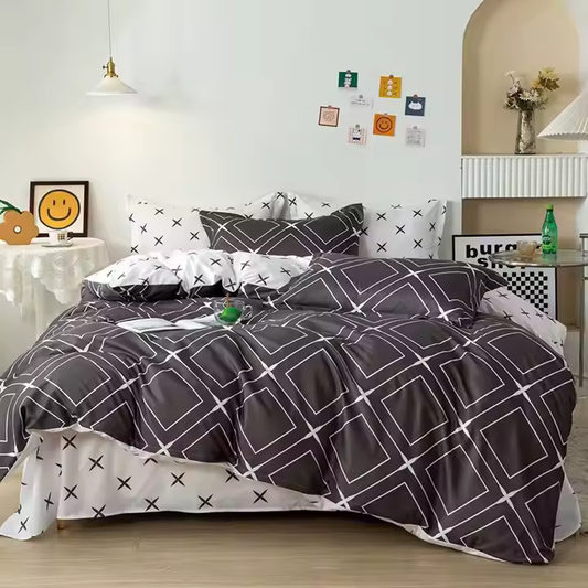 Posteljina 4 u 1  (navlaka za jorgan, čaršaf i 2x jastučnice) - 100% pamuk - TAMNO SIVA