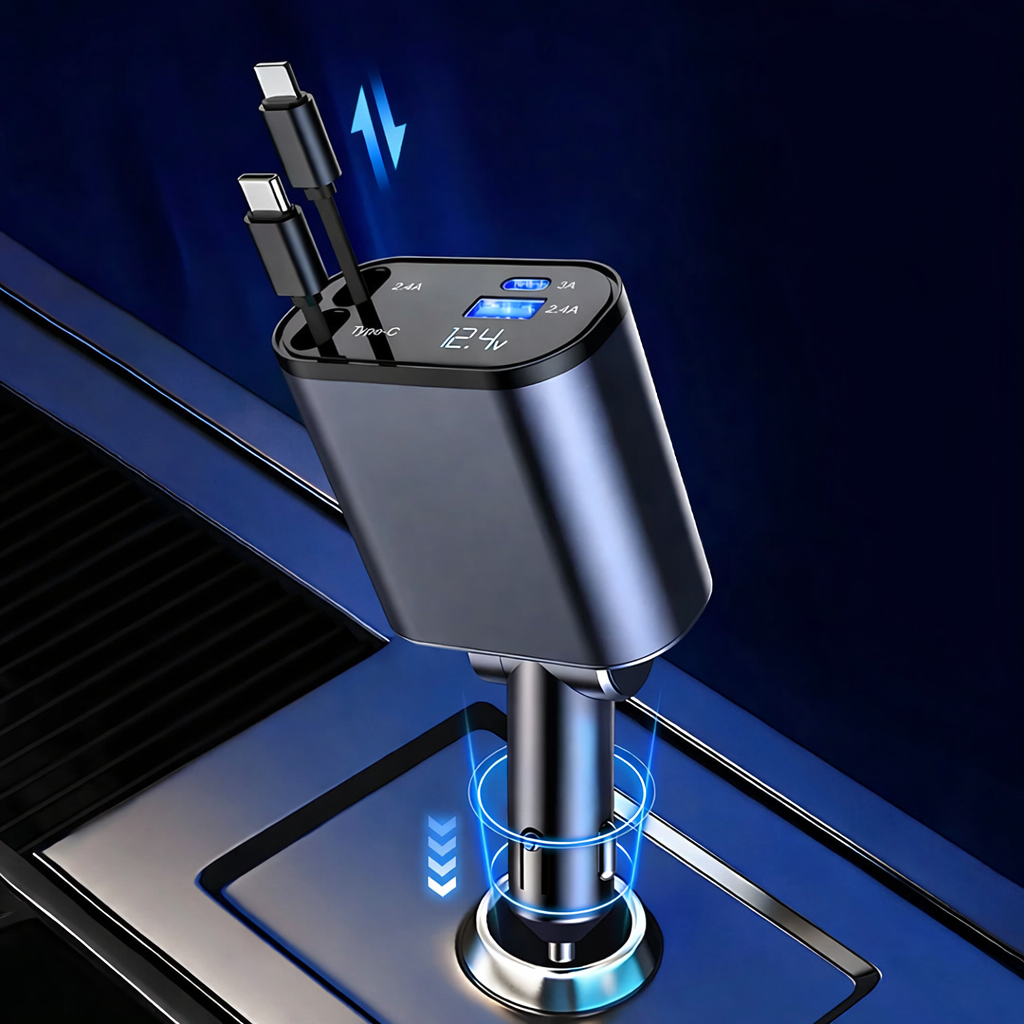 Najbrži 4 u 1 Auto Punjač – Brzo i pametno punjenje za sve uređaje