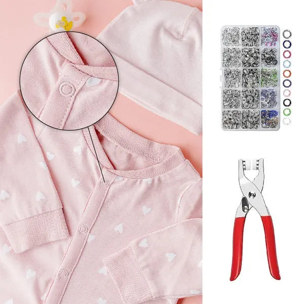 Set za pričvršćivanje dugmadi (klešta + 100 komada raznobojnih nitni)