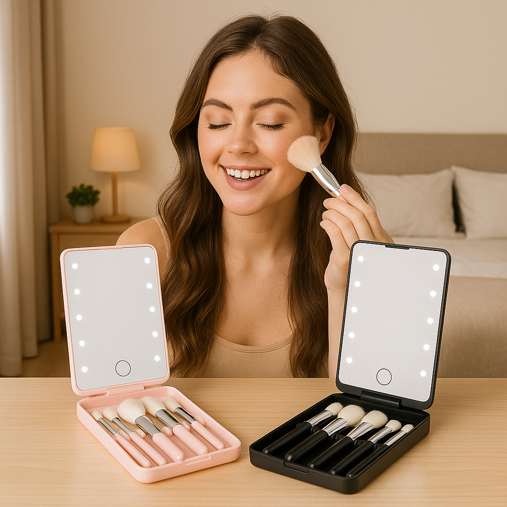 Set četkica za šminkanje sa LED ogledalom