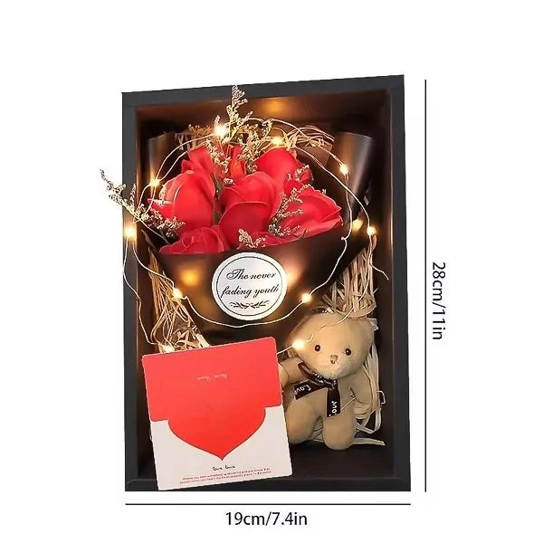 Luxury Love Set - Kutija sa 7 crvenih ruža, medom i LED Svetlom