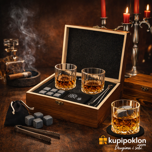 Luksuzni viski poklon set u drvenoj kutiji