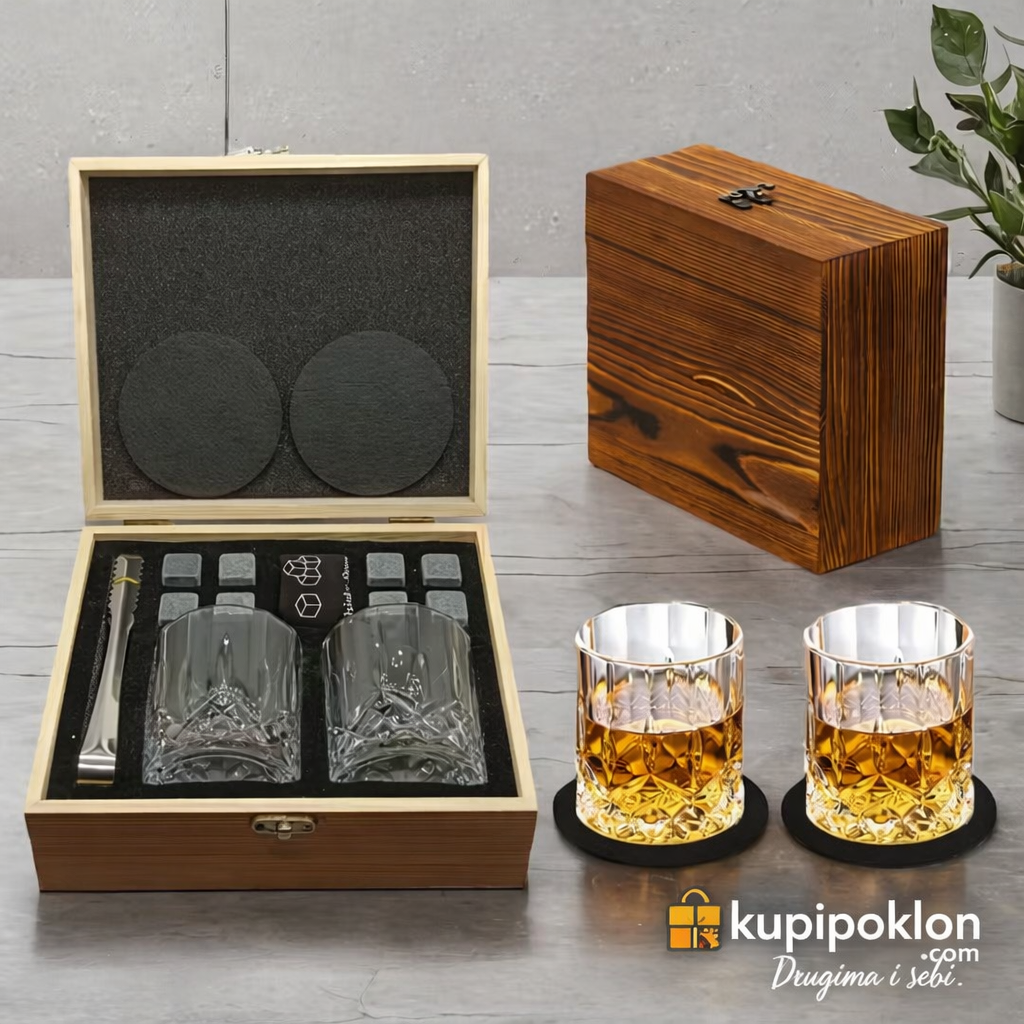 Luksuzni viski poklon set u drvenoj kutiji